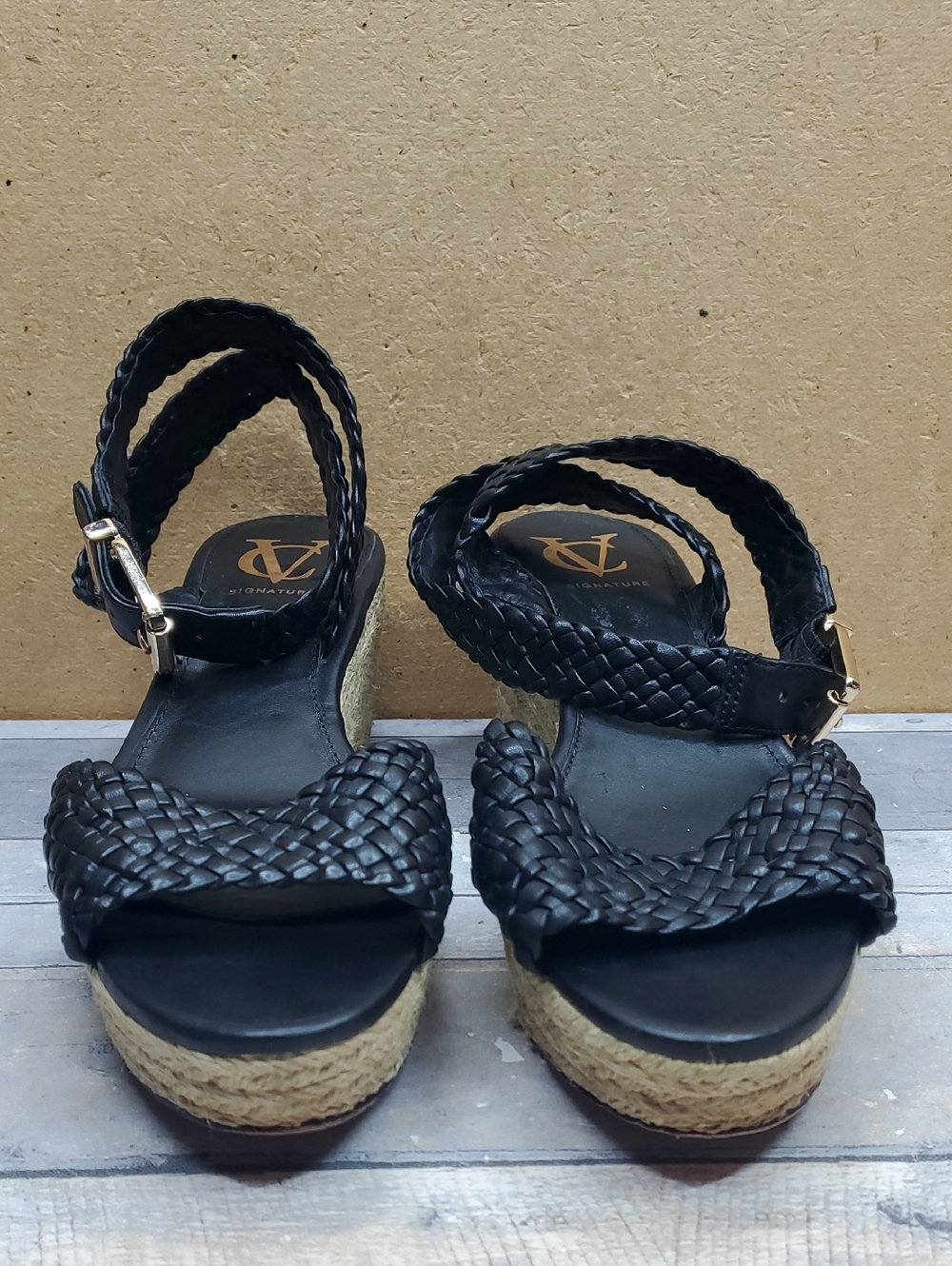 Black Braided Espadrille Wedge Sandals with Ankle Strap Size 8.5/EU 38.5